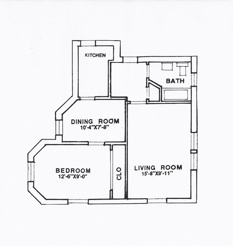 Floor plan for 1 bed, 1 bath, 522 sqft